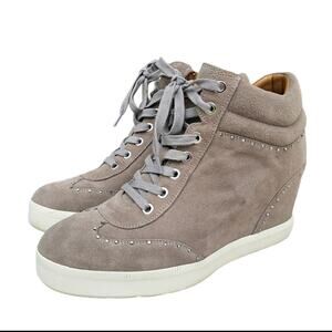 Via Spiga Hidden Wedge Sneaker Samaire Size 10 Taupe Rhinestones Suede Leather